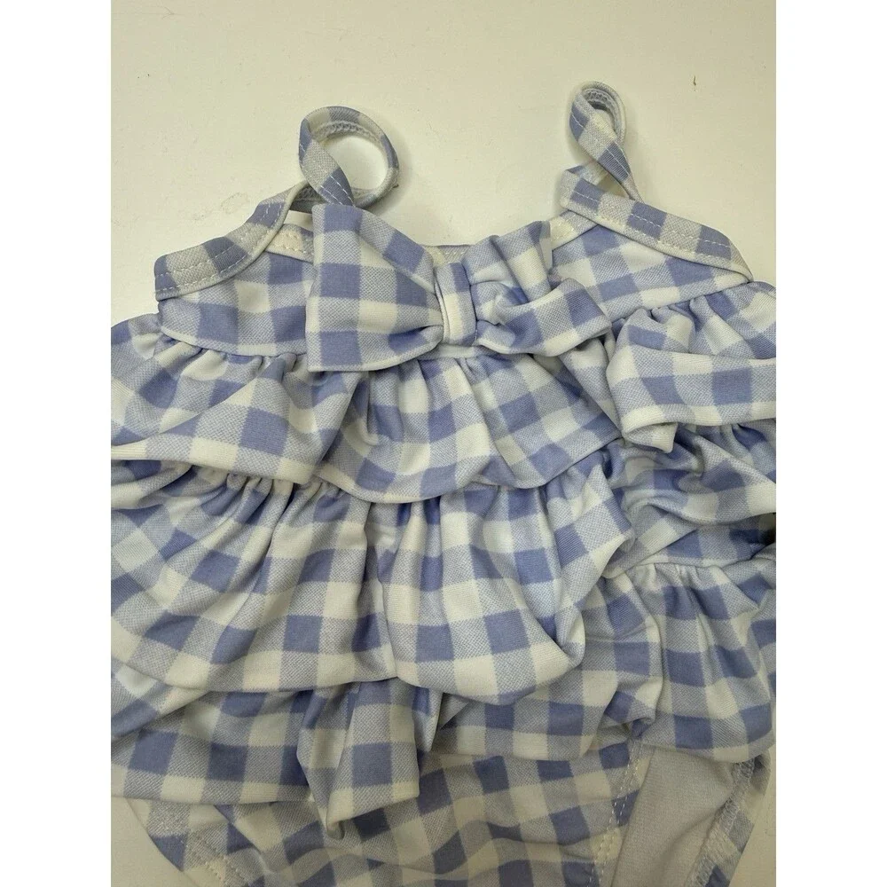 Janie and Jack Baby Girl Gingham Ruffle Swimsuit 0-3 Months Blue White One Piece